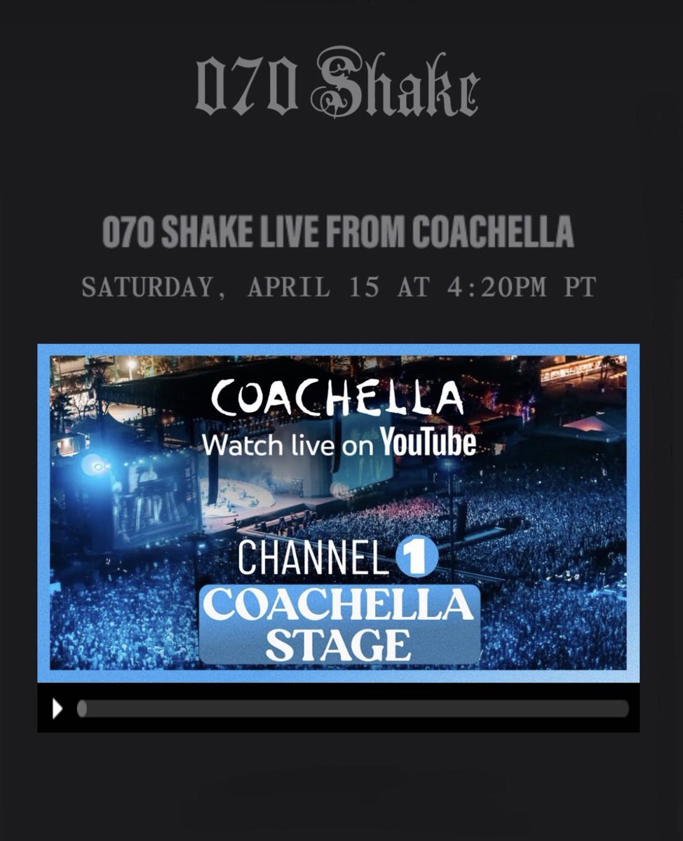 070Updates's tweet image. 070 Shake’s set at Coachella will be live streamed today at 4:20PM PT.

Watch the livestream now : m.youtube.com/watch?v=1-3L7U…
