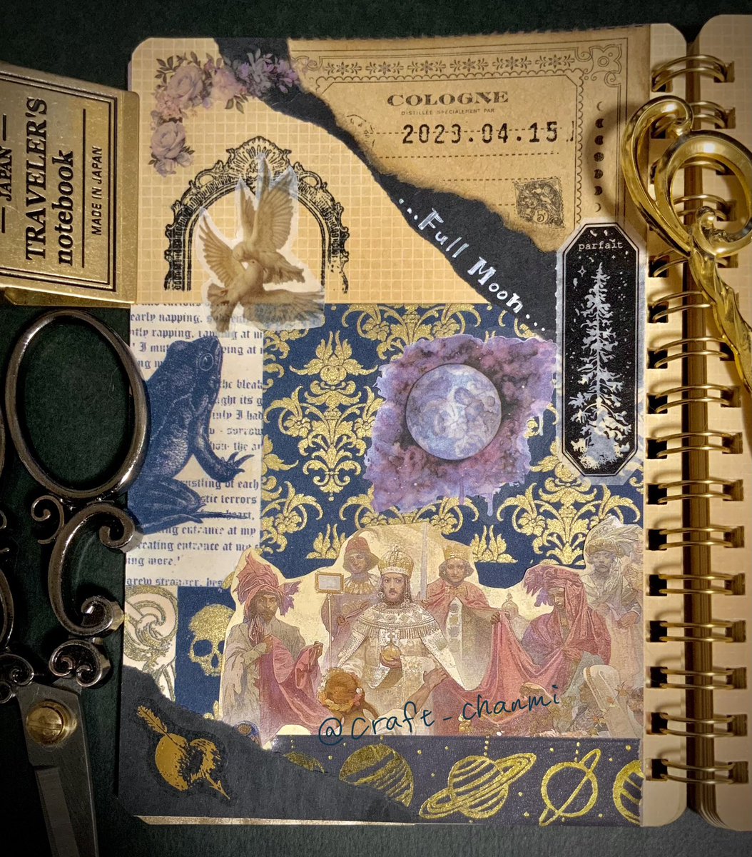 craft_chanmi's tweet photo. 昨日のコラージュ。
月モチーフの紙ものはどんどん増えていく。
#コラージュ　#コラージュ好きな人と繋がりたい https://t.co/KCBv8y3G7M