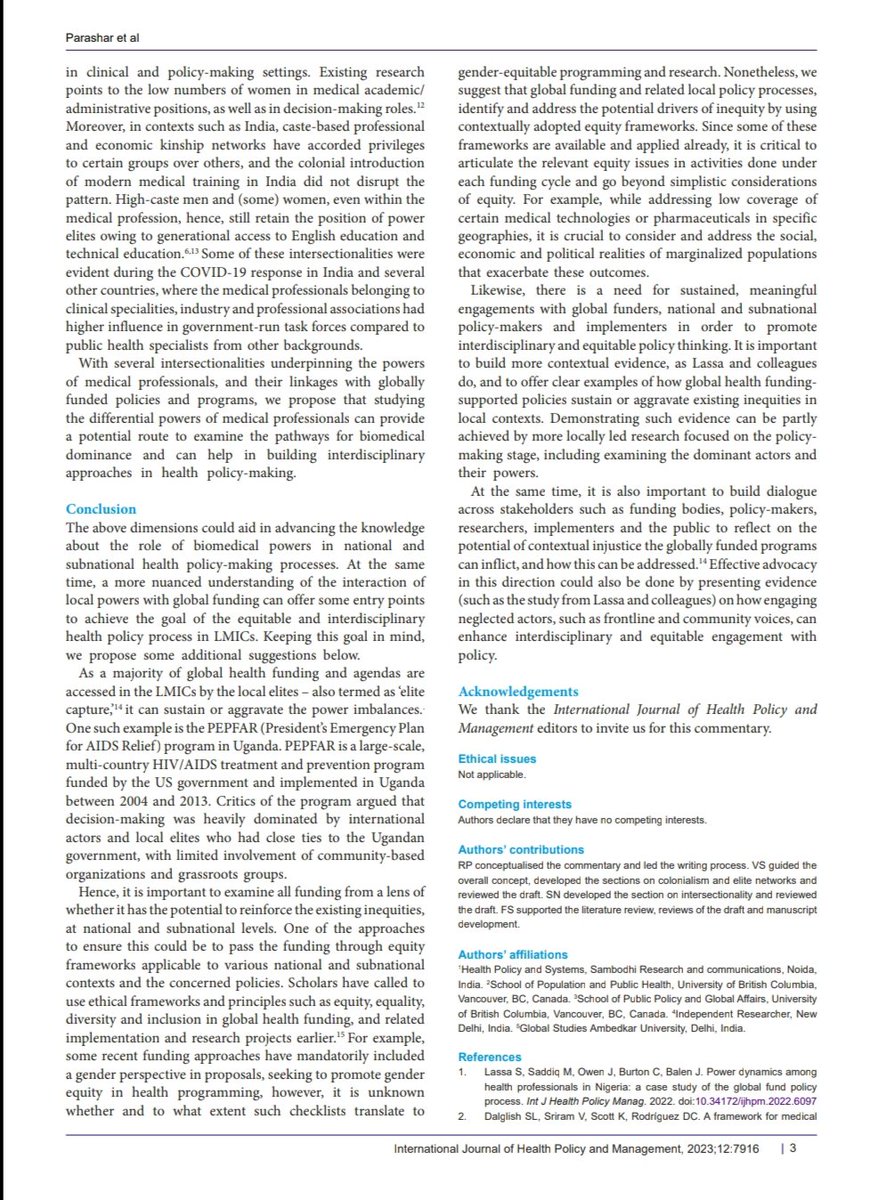 Rakesh Parashar (@ra_parashar) on Twitter photo Excited to share our commentary on how coloniality, elitism and intersectionality are important to understand biomedical dominance, and to examine the relationships of global-local funding. <a href="/veena_sriram/">Veena Sriram</a> <a href="/sharmi_shtha/">Sharmishtha</a>
<a href="/frayashti/">frayashti(She/Her)</a>
ijhpm.com/article_4425.h… Excited to share our commentary on how coloniality, elitism and intersectionality are important to understand biomedical dominance, and to examine the relationships of global-local funding. <a href="/veena_sriram/">Veena Sriram</a> <a href="/sharmi_shtha/">Sharmishtha</a>
<a href="/frayashti/">frayashti(She/Her)</a>
ijhpm.com/article_4425.h…