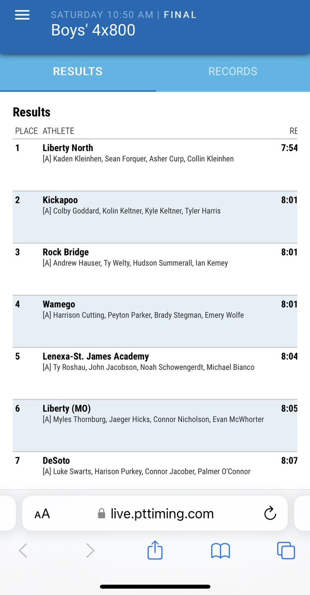 The boys 4x800 of Curp, C Kleinhen, Forquer &amp; Tapp win the KU Relays! 

Congratulations all!