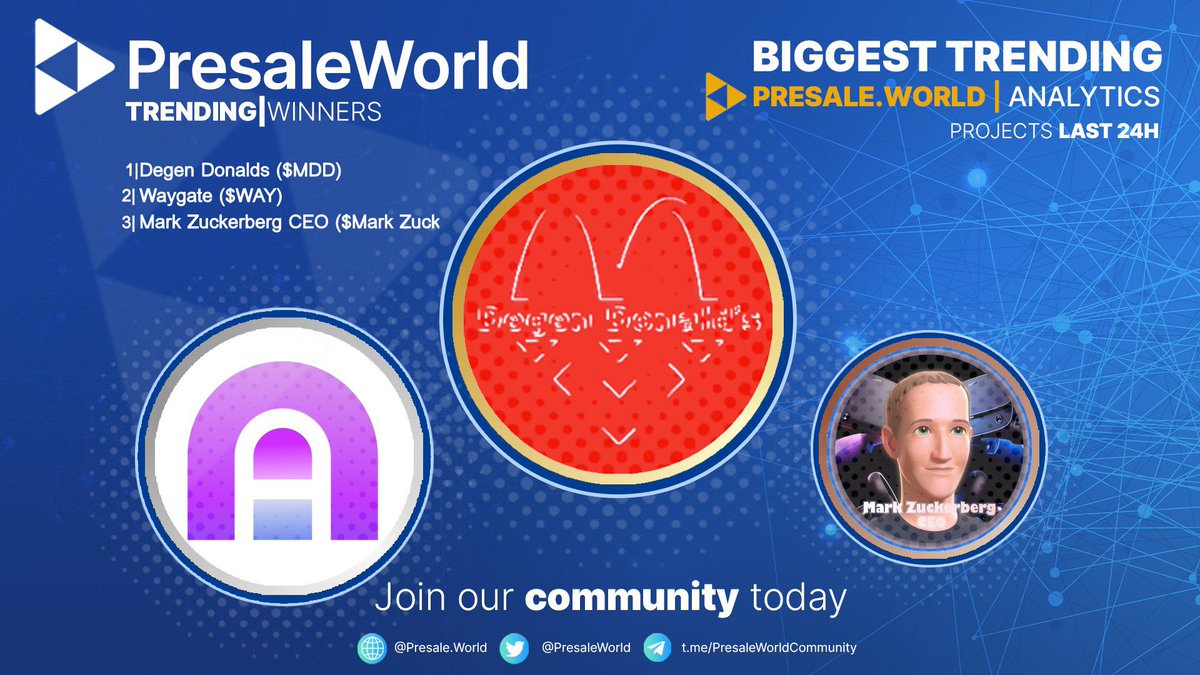 Trending on Presale.World!

1. Degen Donalds • <a href="/degendonalds/">Degen Donalds</a>
2. Waygate • @thewaygateio
3. Mark Zuckerberg CEO • <a href="/mzceobsc/">Mark Zuckerberg CEO</a>
4. Nole Inu • <a href="/noleinu/">NOLE</a>
5. zkSVM • @zksvm

See all the top trending presales from across the market at presale.world

#crypto