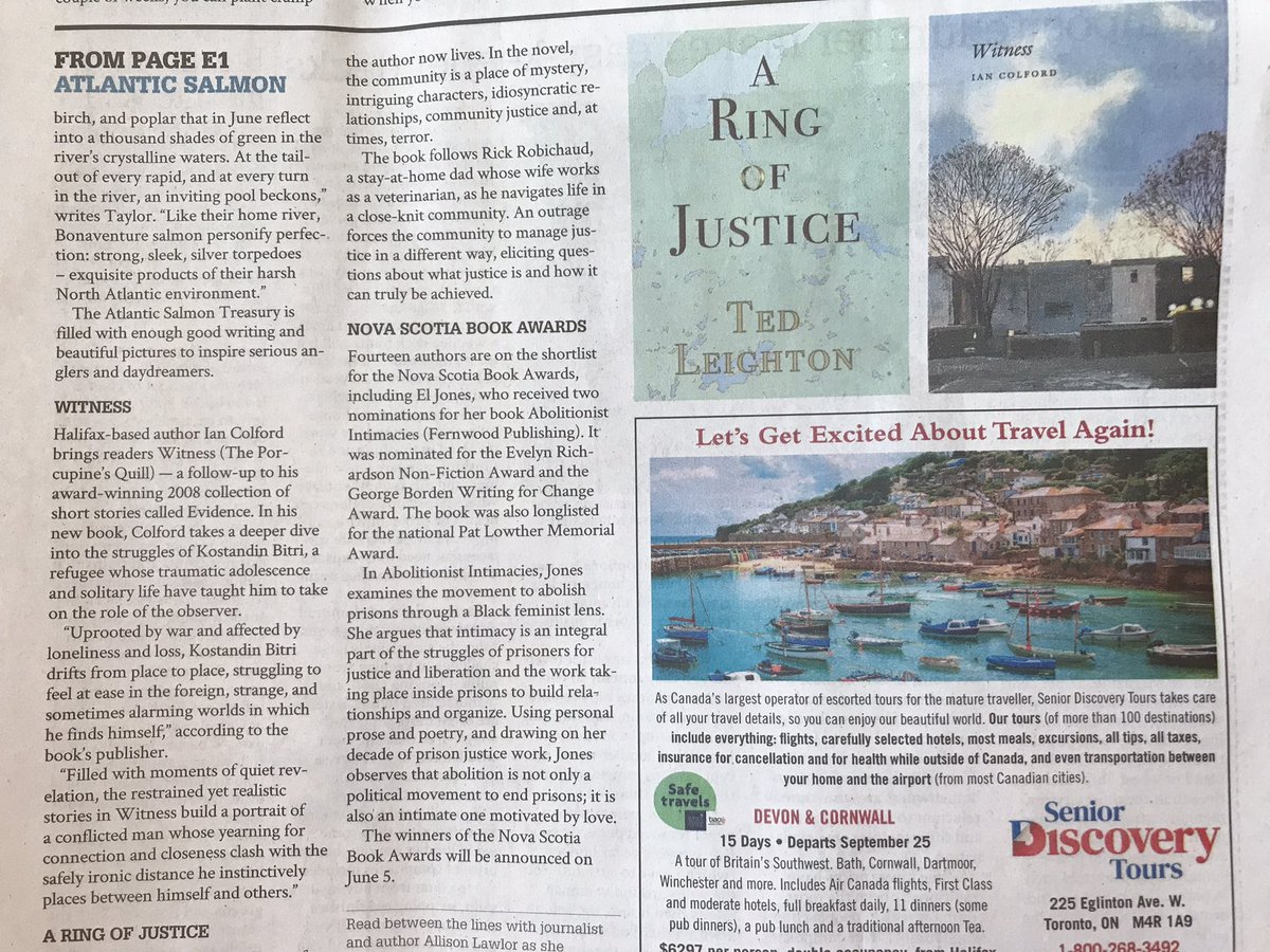 iancolford's tweet photo. From today’s @chronicleherald noting my book Witness coming soon from @porcupinesquill ! https://t.co/NNx56bidOA