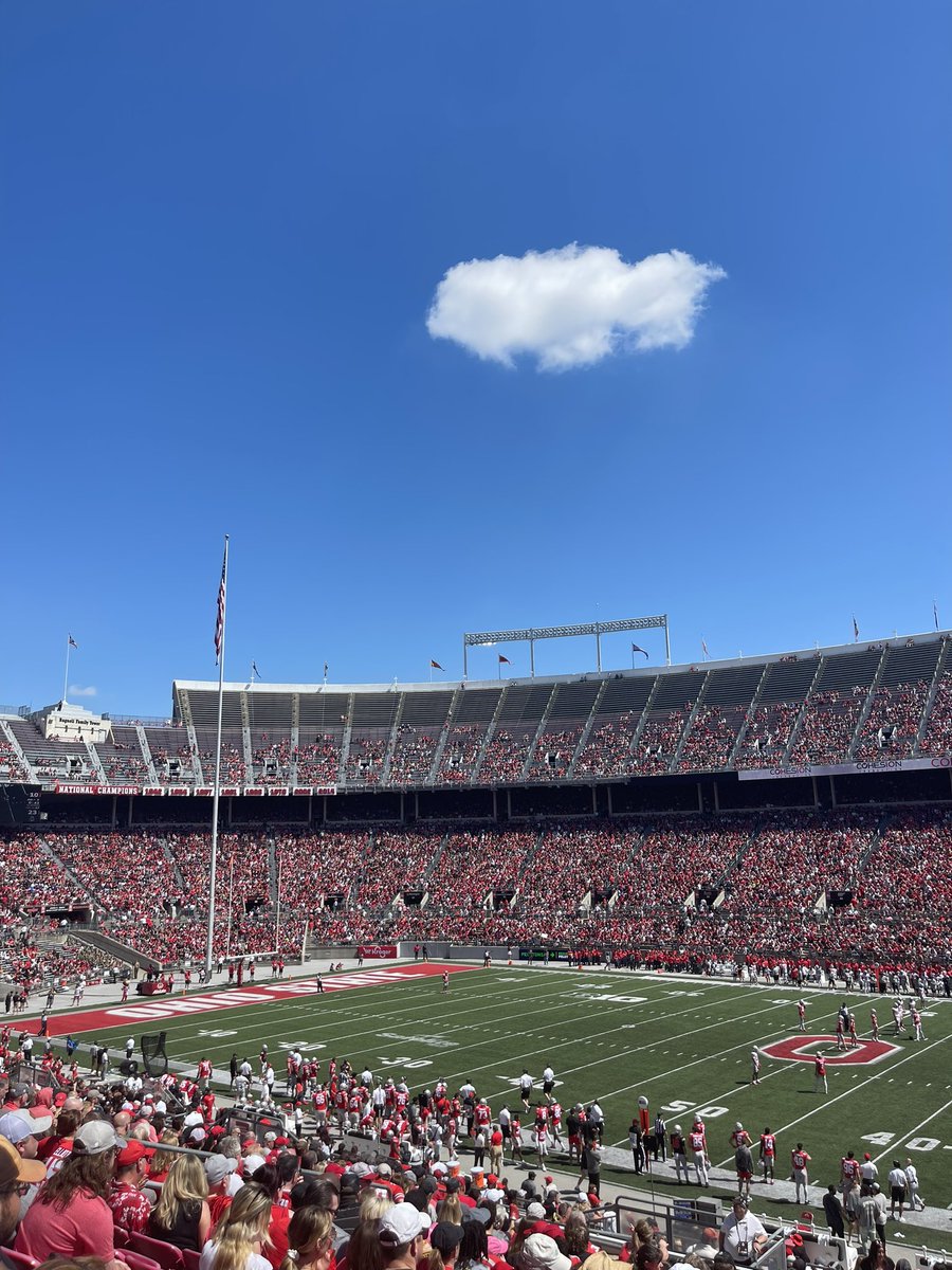 Jglo's tweet photo. Mario cloud over Ohio State stadium spring game. #MarioBrosMovie #SuperMarioBros #OhioState #SpringGame https://t.co/l2qs7Vqto5