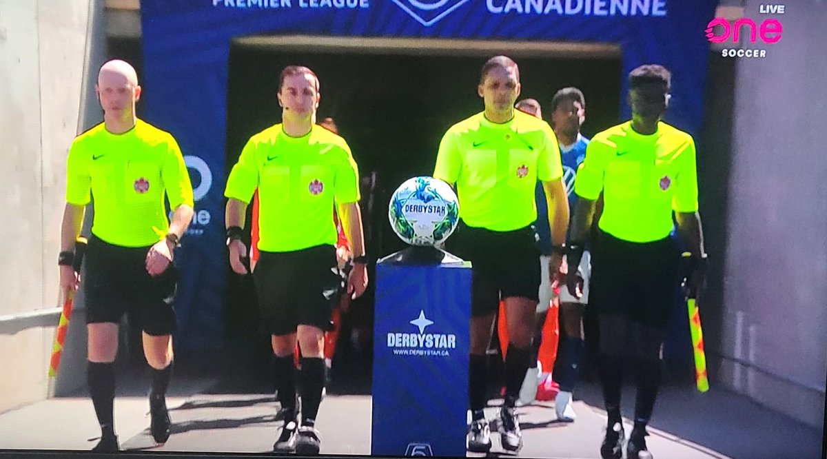VictoriaGooner's tweet photo. The fifth season of the #CanPL kickoffs with newest National referee list referee Michael Venne and the third team wearing the Nike Referee 2022-2026 volt kit. #ATOvHFX #CPLRefStats https://t.co/1DIxIWwEKx