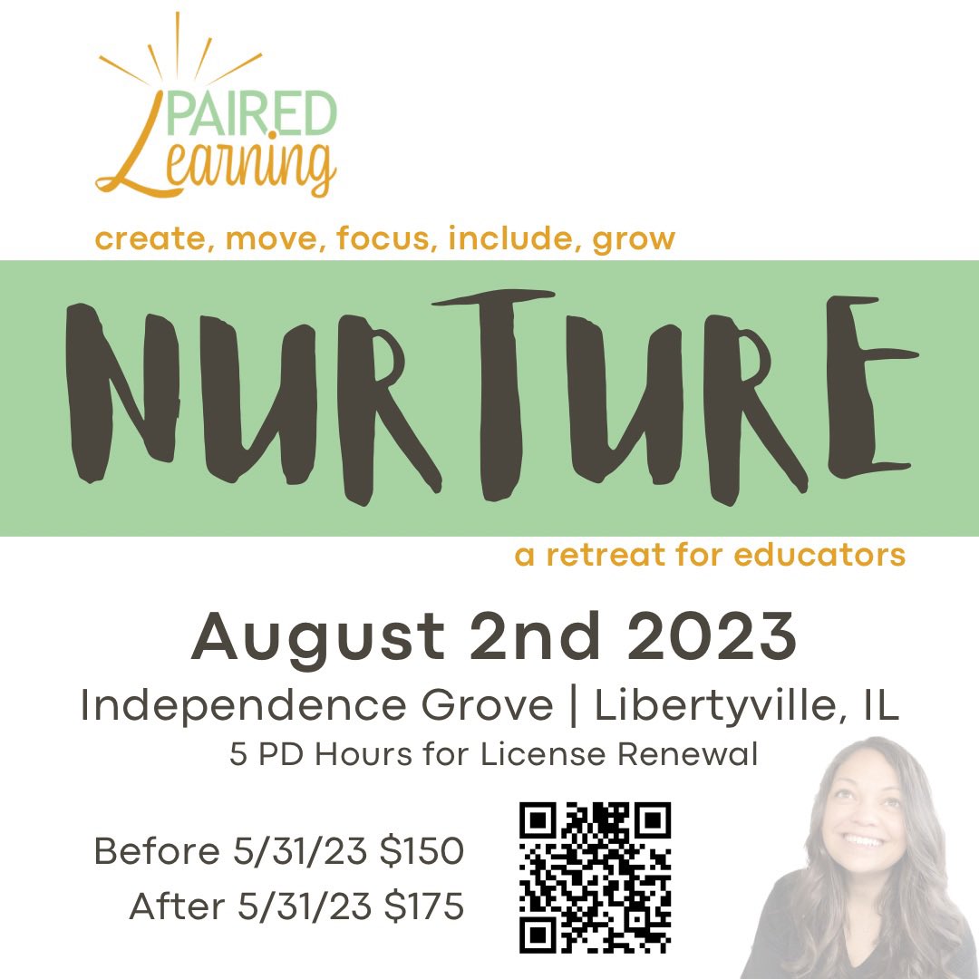 Registration is open for my first ever retreat and I’m somehow completely calm. I’ve put it all on the line and trust that this space is needed in Lake County and beyond. Educators, this is for us!💛 
pairedlearning.org/nurture-retreat