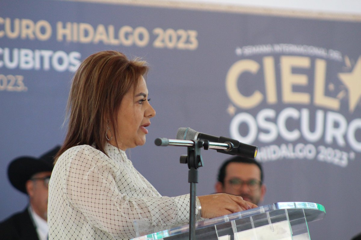 gobiernohidalgo's tweet photo. ¡El cielo oscuro nos permitirá contar con mayor bienestar! 🌌 

En representación del gobernador @juliomenchaca_, Mónica Patricia Mixtega, titular de la Secretaría del @medioambiente_H, llevó a cabo la inauguración de la Semana Nacional del “Cielo Oscuro Hidalgo 2023”. https://t.co/cLHSHUNWO7