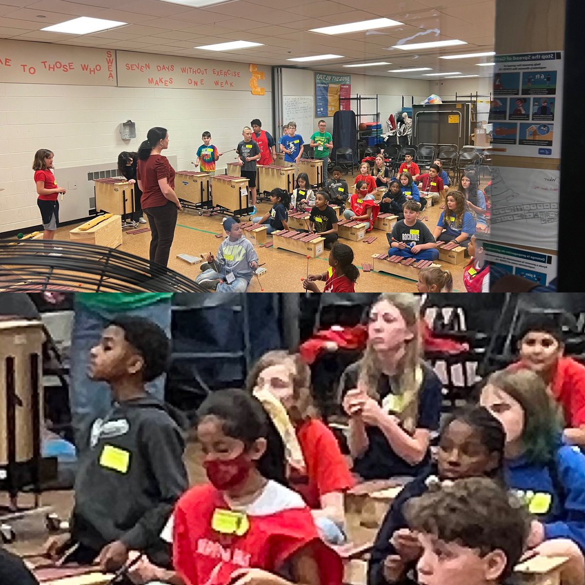 _MrsSumner's tweet image. Just Orffin’ around! Kaci and Jeremiah learning from Meegan Binder on the xylophones today at @ILMEA1 #egm District 1 festival at Unity Jr High in Cicero!