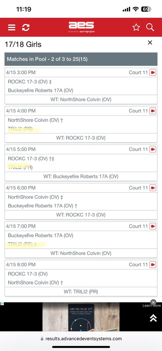 Schedule for todays games at Breakout Bash!