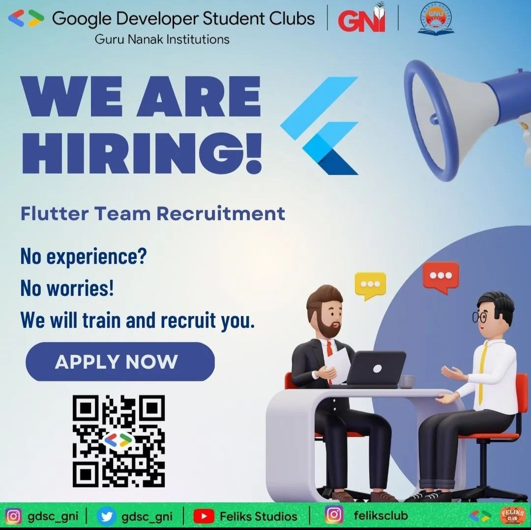 gdsc_gni's tweet photo. We are excited to grow our community and are looking for passionate and driven individuals to join our team.
If you are interested in joining our team, please fill out the form below. We look forward to hearing from you!
#gdsc #gdscindia #google #gdscgni #googleindia  #googledevs https://t.co/ffnm13t9SC