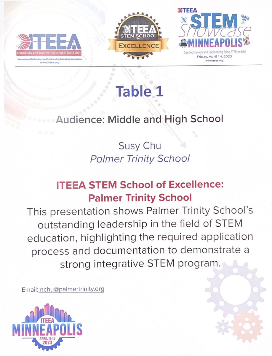 MsChuSTEM's tweet image. Proud to present: Excellence in STEM Education - Palmer Trinity School @palmertrinity (from Miami, FL) at @iteea 85th Annual Conference #iteea2023 #Minneapolis #STEMeducation #STEMshowcase #STEM #FalconPride #GoFalcons