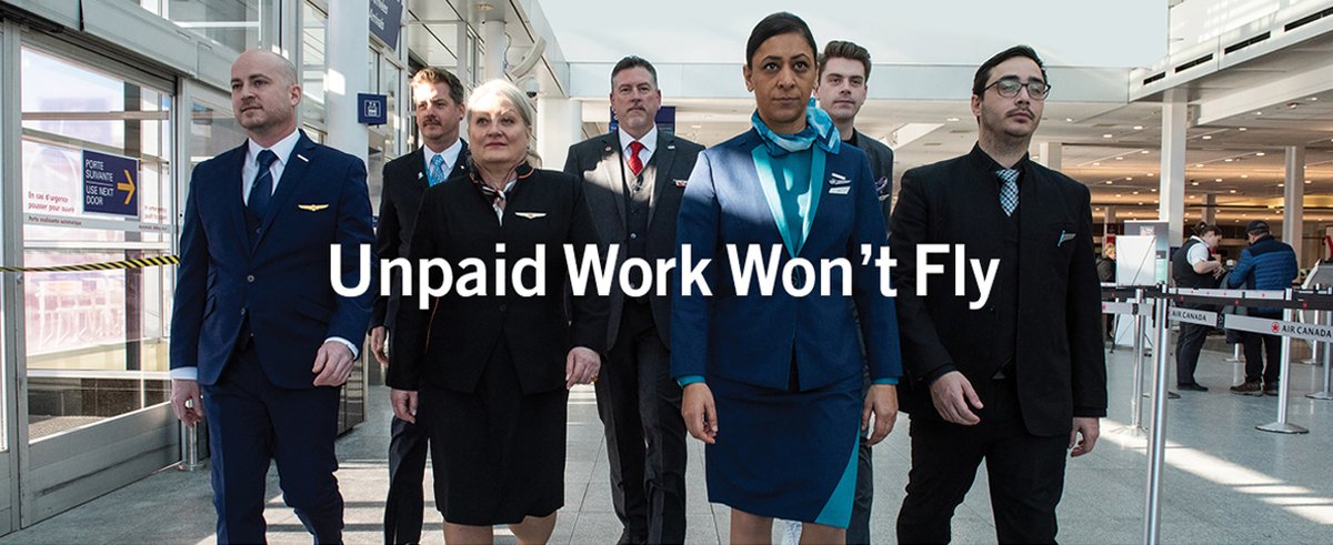CandaceRennick's tweet photo. Did you know flight attendants in Canada work for an average of 35 hours for free every month? It's completely unacceptable! 
If you agree than an hour worked should be an hour paid, click to show your support https://t.co/3vWEDy8Wt1 #UnpaidWorkWontFly https://t.co/jfGgWTJCxG