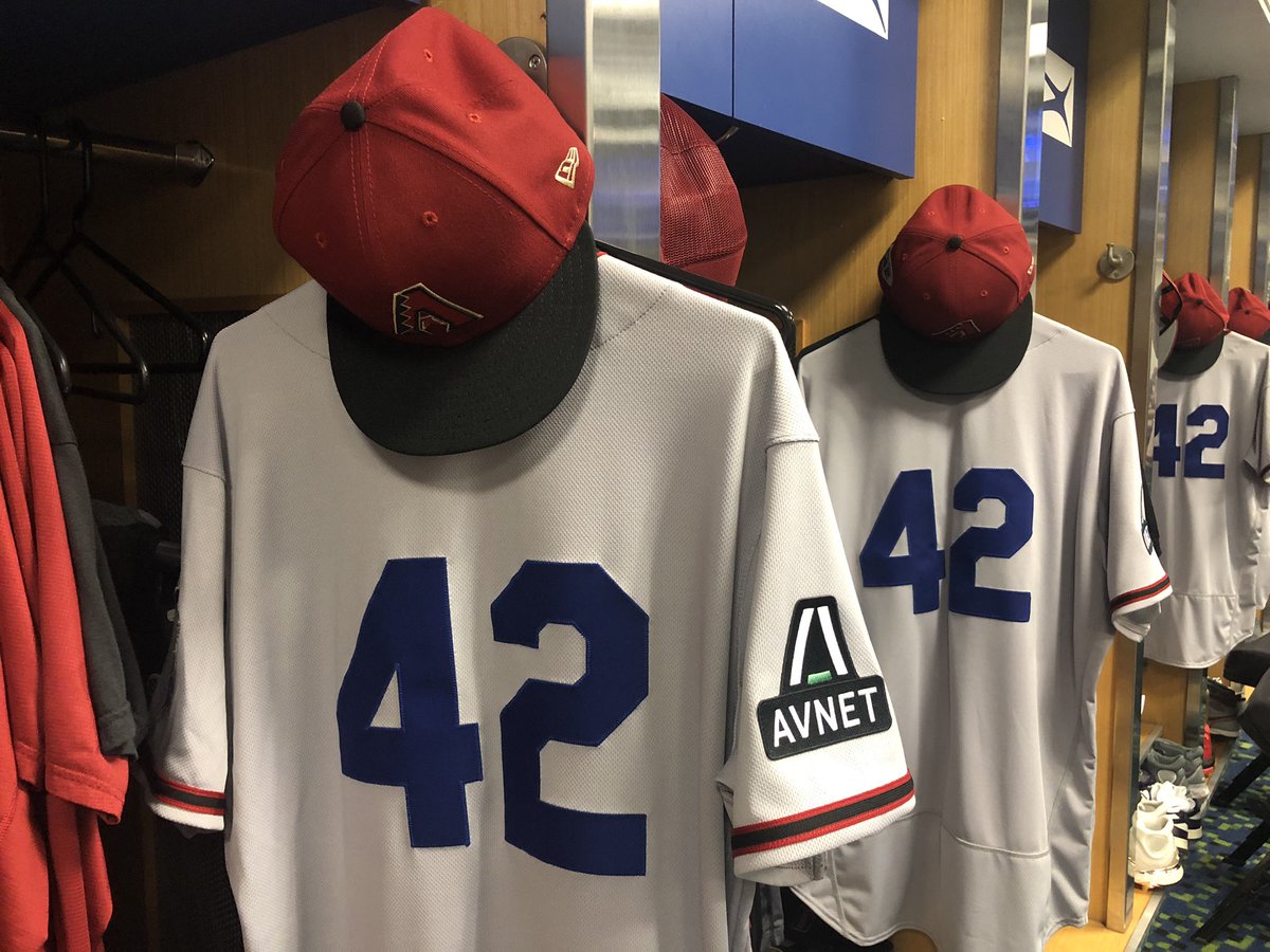 Dbacks's tweet photo. 76 years ago today, Jackie Robinson broke the color barrier and changed the landscape of professional sports forever.

We are proud to celebrate his life and legacy on this #JackieRobinsonDay. https://t.co/xKUUrkgpJ6