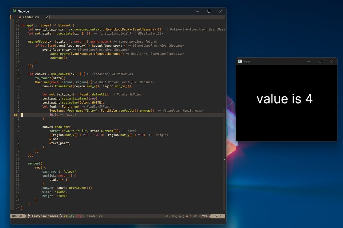 mkenzo_8's tweet photo. Working on adding raw access to the Skia canvas in Freya 🦀
#rustlang #dioxus #gui https://t.co/MjqtL8IMXC