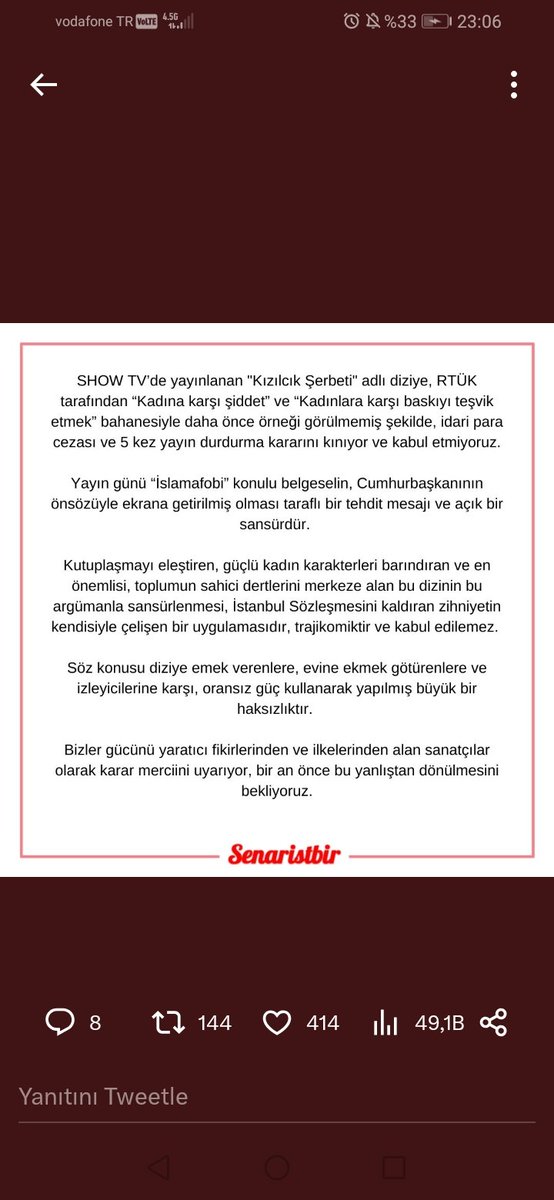 sudoruk23's tweet photo. Kadına şiddet yeni mi geldi aklınıza. Adam öldürdü serbest bıraktınız tecavüz etti en hafif cezayı verdiniz. Bu ülkede nice kadınlar cinayete kurban gitti hiç ses çıkarmadınız. Ülkenin gerçeklerini bir dizi ile mi hatırladınız. Yazık çok yazık..
#Kizilcikserbeti
#kadınhakları https://t.co/bMlltIbWTv