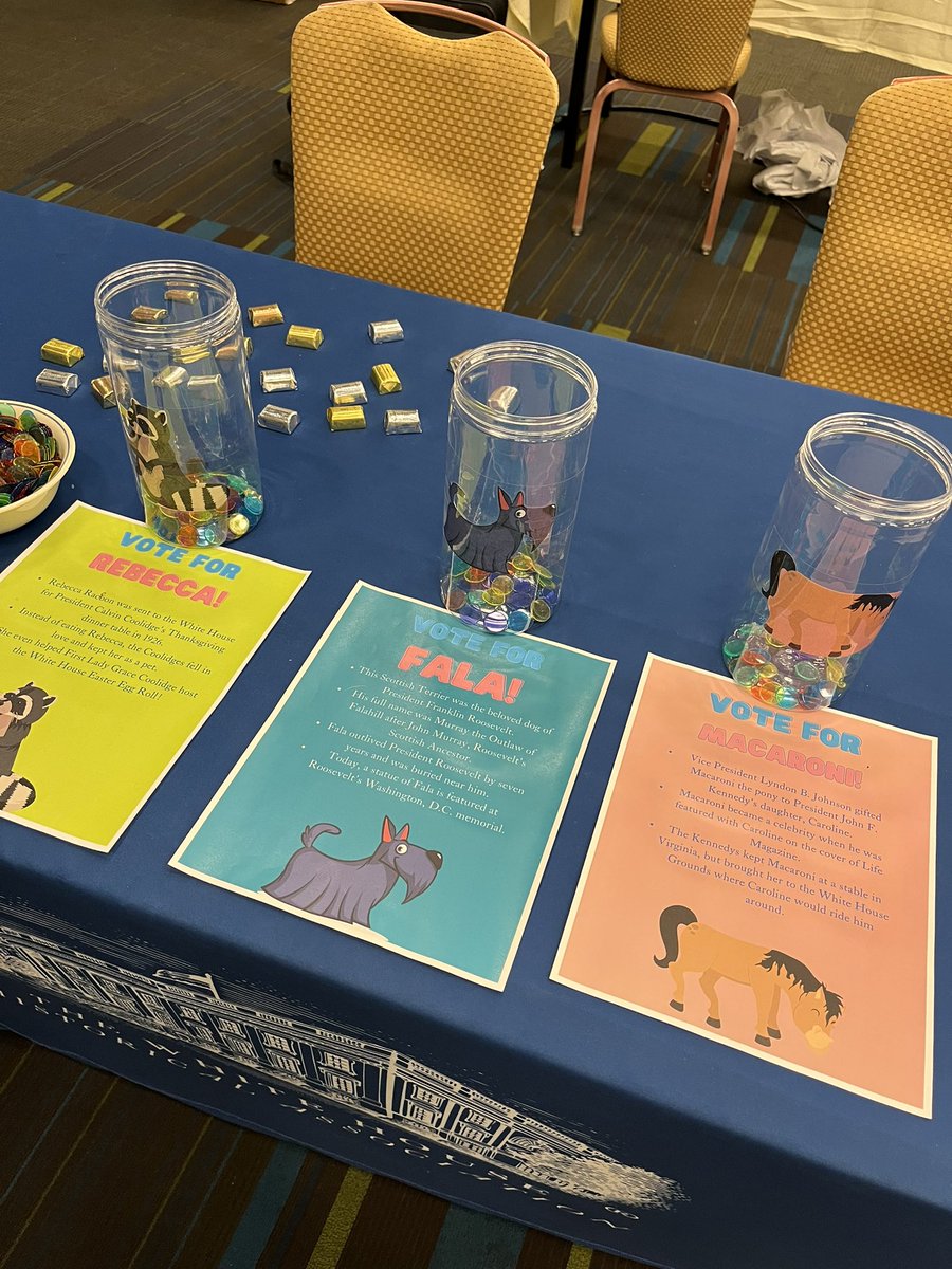 flingsarahe's tweet photo. Drumroll please…🥁🥁🥁 

The people of #NCPH2023 have voted and Rebecca the Raccoon appears to have won @WhiteHouseHstry’s pet election! Thanks to all who voted and stopped at our table. https://t.co/MLH04VElU5
