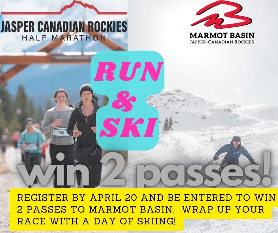 Win 2 ski passes to @MarmotBasin! Register for the @jasper_half by April 20 to be entered into the draw. #runjasper