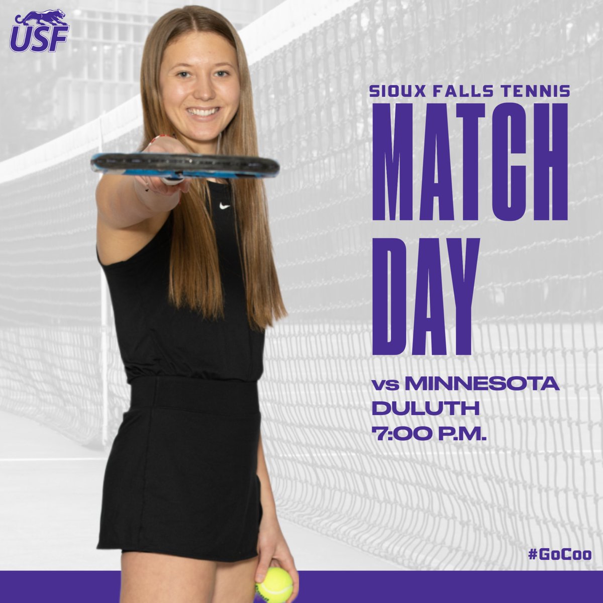 USFcootennis's tweet photo. FINAL HOME MATCH OF THE SEASON!

Come on out to Match Pointe and cheer on your Cougars as they take on Minnesota Duluth in their final match of the regular season!
#GoCoo https://t.co/qnLwXgebsC