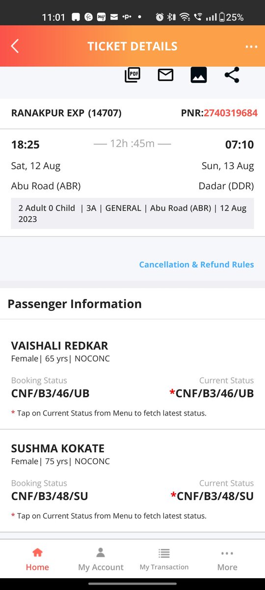 NairRedkar's tweet photo. @IndianRailMedia aren't senior citizens given priority when it comes to lower berths? How are 65 &amp; 75 yr old women supposed to climb up the upper berth. Tickets details are https://t.co/abecWm6AUd