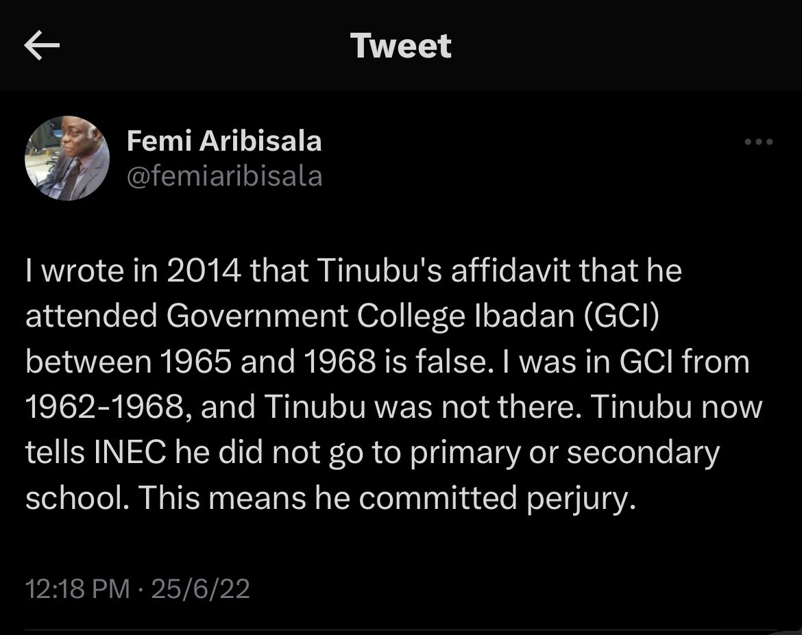 VictorIsrael_'s tweet photo. APC I’ll keep bringing this tweet back until we finally meet in court. In saner climes Bola Ahmed Tinubu should be charged with Perjury and Drug peddling instead of preparing to be sworn in as the President of Nigeria

This rascality in our democracy must stop 📌 https://t.co/2FkPRcIZLg
