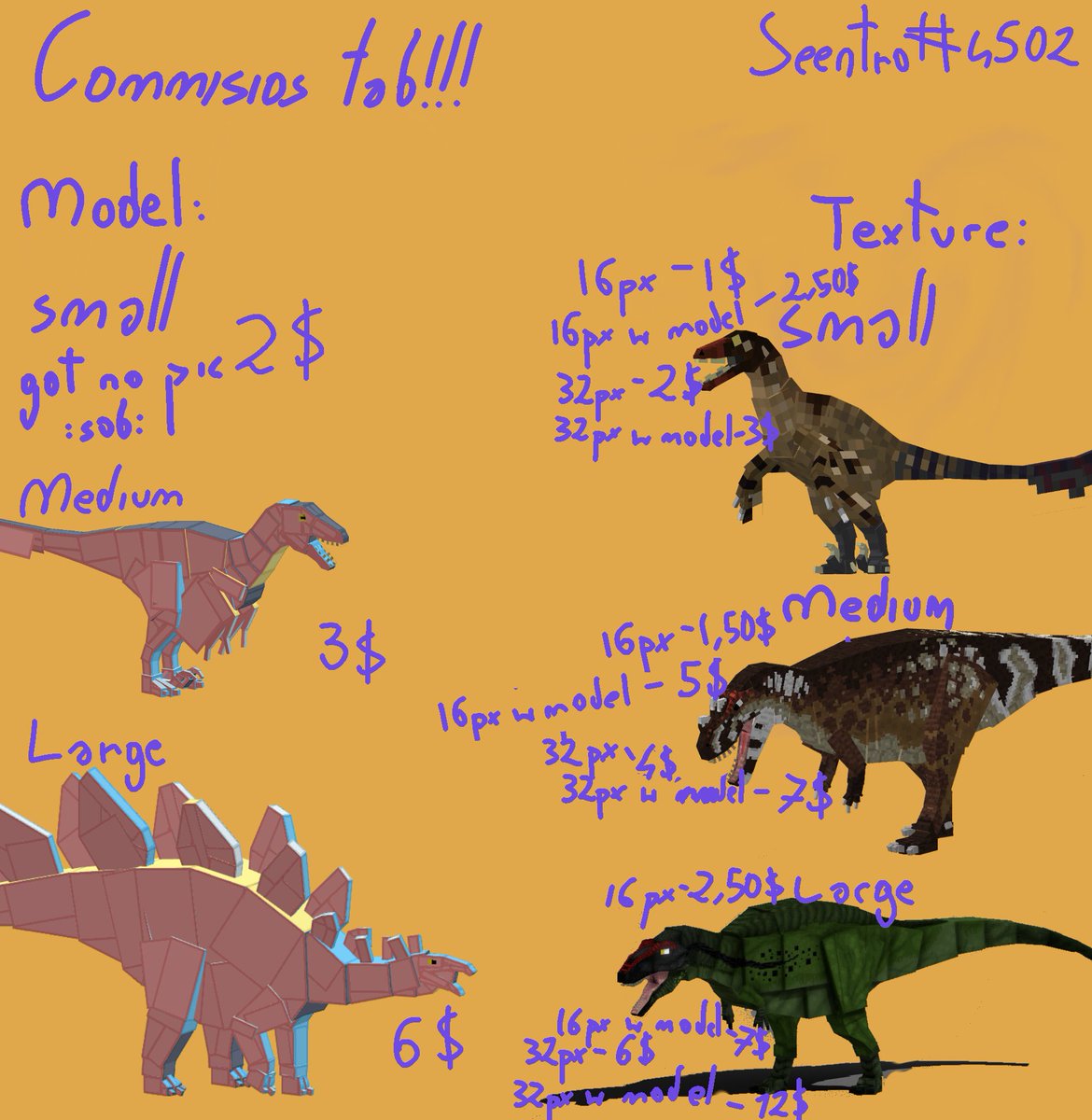 So uh I've chosen that I want to actually do something in my life so here's dino commissions I guess #dinosaurs  #Blockbench #commissionsopen #lowpoly