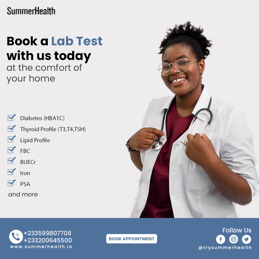 trySummerHealth's tweet photo. No need to leave your home for high-quality lab testing. We've got you covered! Book an appointment with Summer Health today.  #HomeLabTesting #Ghana #health #healthcare #ConvenientHealthcare #chelsea #hakimi https://t.co/Io8y0AJFD5