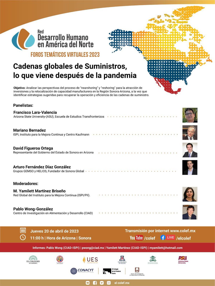 Myamimar's tweet photo. Académicos y empresarios de Estados Unidos y México analizan las oportunidades para el fortalecimiento de las cadenas globales de suministro en la Región Sonora-Arizona @ColSonora @elcolef @ASU_MX @CiadConacyt https://t.co/BmDUvq4HTb