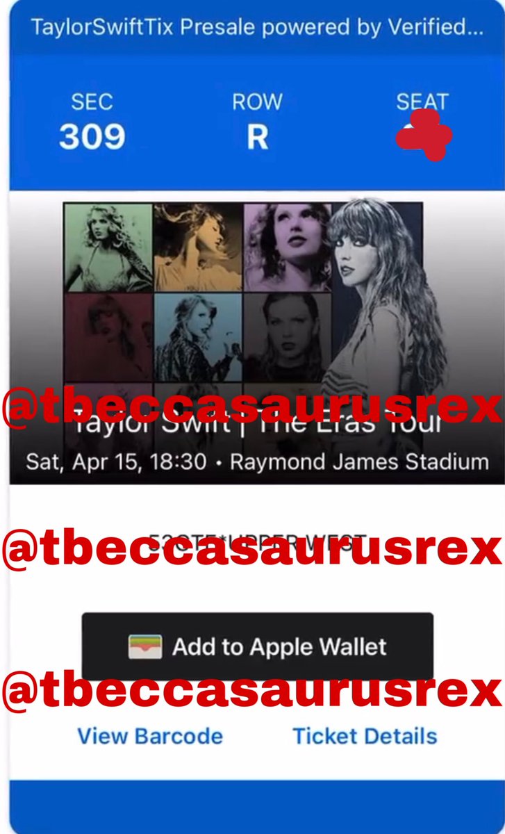 Selling THREE (3) UPPER BOWL tickets to the show in Tampa at Raymond James Stadium on 4/15 TODAY
💌 Selling for $300 TOTAL + g&amp;s fee 
💌 DM @tbeccasaurusrex if interested
(tickets and price have been verified) 
💌 ONLY USE PAYPAL G&amp;S‼️

🏷 Eras Tour, Taylor Swift