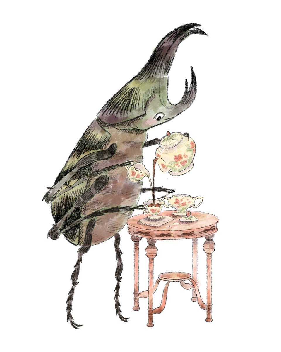 Tea drinking beetle for IG challenge #AprilPartyAnimals! #kidlitart