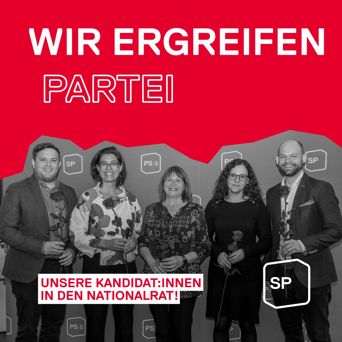 WIR ERGREIFEN PARTEI!
Heute haben wir an unserem kantonalen Parteitag die Kandidierenden für die #Nationalratswahlen nominiert. Neben unserem bisherigen Nationalrat @jonpult , schicken wir #FranziskaPreisig, <a href="/rutishauserren1/">Renate Rutishauser</a> , #MichalHohl und #TobiasRettich ins Rennen. <a href="/spschweiz/">SP Schweiz</a>