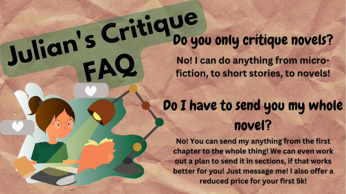 JulianGreystoke's tweet photo. More questions for my editing services! Help me get my business off the ground and snag a spot before it's too late!
#writerslife #writingcommunity #editor #developmentaleditor #ISO #frellancer https://t.co/4AfUyl74ub