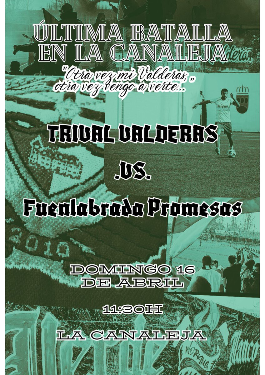 C.F Trival Valderas Alcorcón - Fuenlabrada Promesas

📆 Domingo 16 de abril
🕦 A las 11:30
🏟️ La Canaleja

Mañana último partido en casa de la temporada y  como cada domingo lucharemos por defender que los tres puntos se queden en La Canaleja.

¡Anima al equipo de tu barrio!