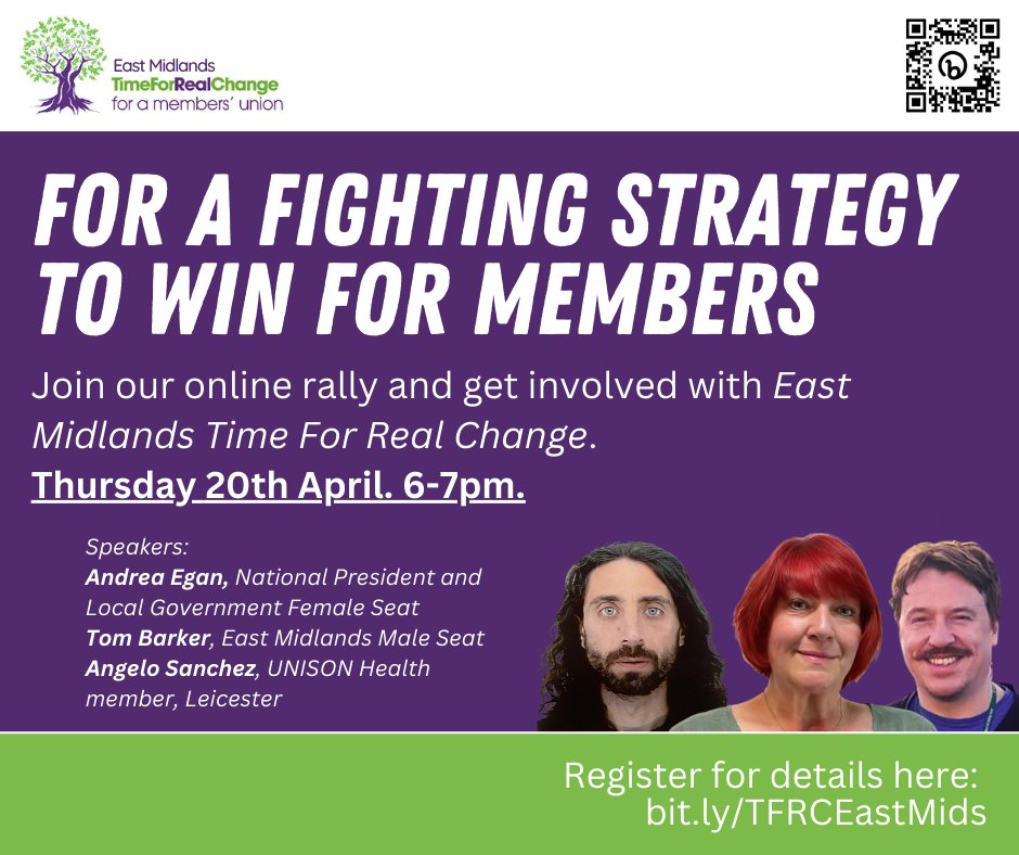 TomB4UNISONNEC's tweet photo. I am pleased to say that I will be speaking at this #𝐓𝐢𝐦𝐞𝐅𝐨𝐫𝐑𝐞𝐚𝐥𝐂𝐡𝐚𝐧𝐠𝐞 𝐄𝐚𝐬𝐭 𝐌𝐢𝐝s. 𝐫𝐚𝐥𝐥𝐲 alongside our national president Andrea Egan and a Leicester-based #UNISONHealth rep Angelo Sanchez. 
6pm. Thursday April 20. Register👉 https://t.co/AjfnK9OiBA https://t.co/DZYV8l9Xv3