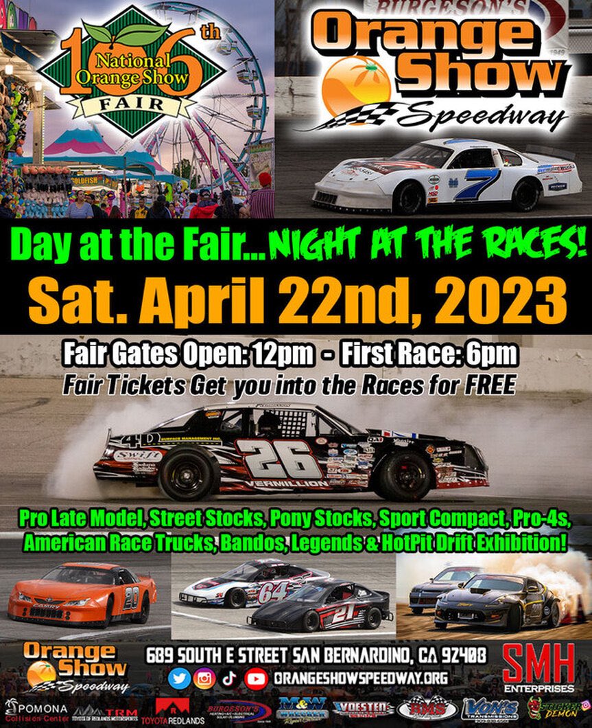 OrangeShowSW's tweet photo. ONE WEEK until our massive Double Points night! Fair tickets get you into the races for FREE!
.
.
#orangeshowspeedway #sanbernardino #noscenter #route66 #nascar #nascar75 #socal #motorsports #race #racing #localracing #shorttrack #speedway #hotpitautofest #hotpit https://t.co/oyACrMi7QX