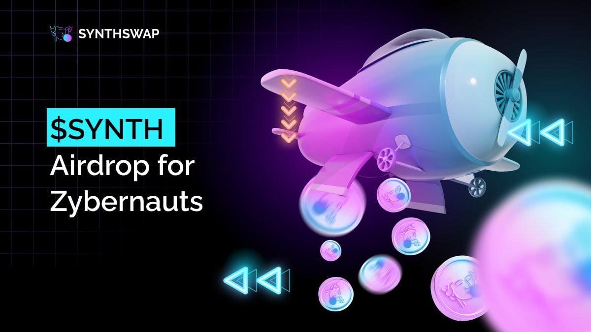 zyberswap's tweet photo. 📢 AIRDROP ALERT 🚨

⚡️ We're excited to announce that expansion to zkSync as Synthswap will bring tremendous benefits to our loyal Zybernauts! And to kick things off, we'll be airdropping $SYNTH tokens to eligible $ZYB holders.

🪂Airdrop requirements:

🔐Stake at least 100 ZYB tokens in the 90 days vault
🌐Interact with Synthswap on zkSync Era (more details coming soon as this is not yet available)

💡This is the first step towards proving our good intentions and commitment to providing the best possible experience for our users.

📆 You still have time to stake in the 90 days vault! Snapshot has not been determined yet! 

🔗 Link to 90 days vault on Zyberswap: https://t.co/0B49iCtqkf

🧐Stay tuned for more details on how to interact with Synthswap on zkSync Era. We can't wait for you to experience the benefits of this exciting expansion! #Airdrop #ZYB #Synthswap #zkSync