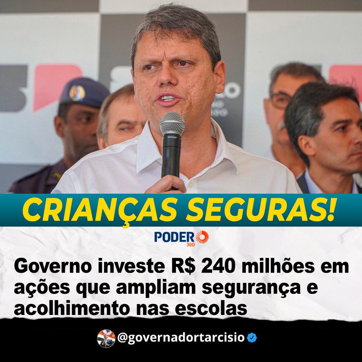 GovTarcisioF's tweet photo. Em meio a onda de violência nas escolas, o @governadortarcisio investe R$ 240 milhões para garantir a segurança das crianças e professores.👮🏽‍♂️👮🏻‍♀️ https://t.co/1zhQmPOgLQ
