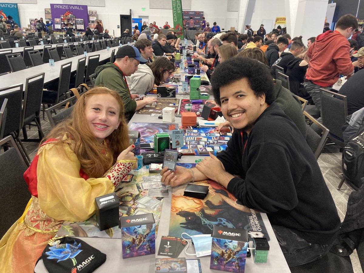 DanaFischerMTG's tweet photo. I had such a fun time playing against my round 1 opponent, Hazel, in the prerelease, so thanks to @LaughingMtg I gave him a promo card as a token of my gratitude at #CommandFestSeattle #CFSeattle ! https://t.co/zATQJqbSRJ