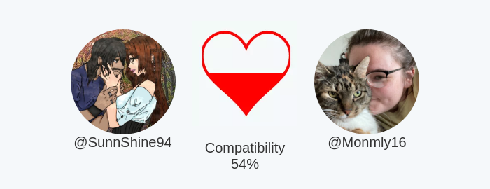 SunnShine94's tweet photo. My love compatibility with @Monmly16 is 54%

Calculated with https://t.co/52CNbloJEZ

⠀ https://t.co/hhc30pikpw