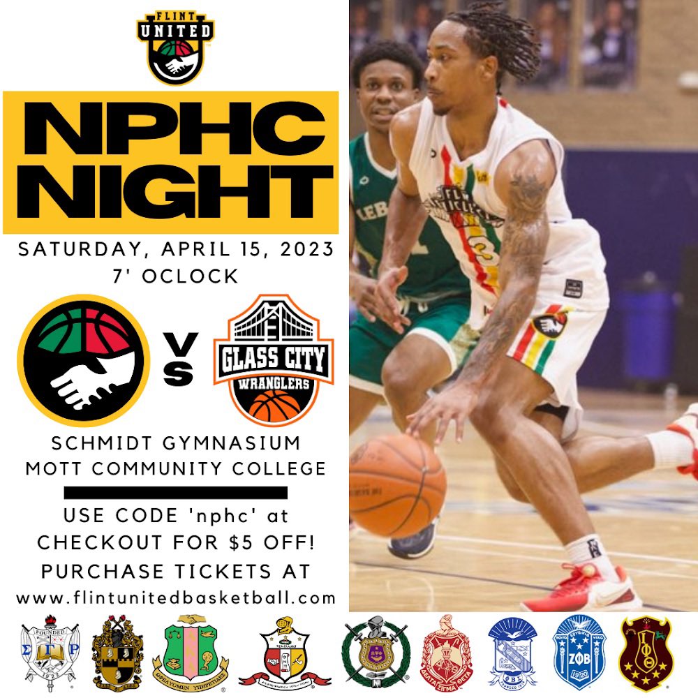 Flint United Basketball Club (@flint_united) on Twitter photo It’s GAME DAY with the <a href="/NPHC_Umich/">Umich NPHC</a>! Join us as we face Midwest Divisional opponent, the <a href="/gcWranglers/">Glass City Wranglers</a> at 7PM at Ballenger Field House on the <a href="/MottCollege/">Mott Community College</a> campus.
____
#weunite #flintunited #thebasketballleague #exploreflint #flint #flintmichigan #sportsbiz It’s GAME DAY with the <a href="/NPHC_Umich/">Umich NPHC</a>! Join us as we face Midwest Divisional opponent, the <a href="/gcWranglers/">Glass City Wranglers</a> at 7PM at Ballenger Field House on the <a href="/MottCollege/">Mott Community College</a> campus.
____
#weunite #flintunited #thebasketballleague #exploreflint #flint #flintmichigan #sportsbiz
