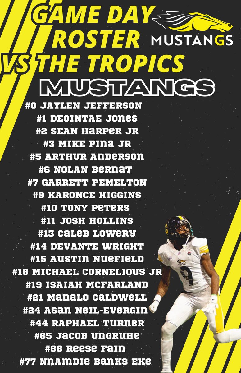 GilletteMustang's tweet photo. Your Mustang game day roster vs The Tropics https://t.co/C3Ij3rhJjg