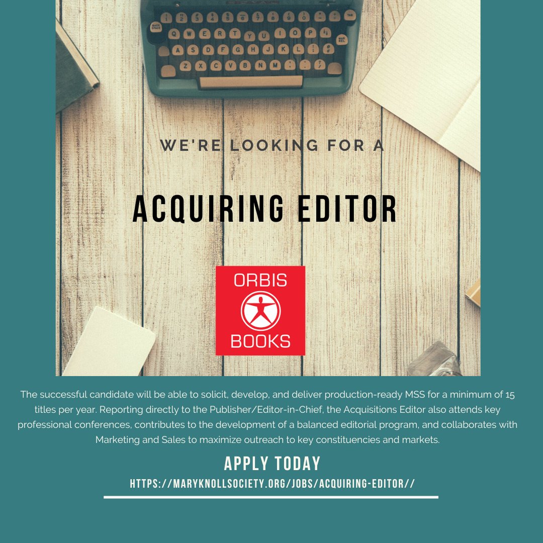 OrbisBooks's tweet photo. Help Wanted - Acquiring Editor, Orbis Books, Maryknoll, NY

To find out more please visit:

https://t.co/5zUfZ1IbA2

#helpwanted #editors #nowhiring #publishing #bookindustry #lovebooks #books #editorsofinstagram #hiring #hr #jobsearch #recruitment #nowhiring #recruiting #jobs https://t.co/9APzCKLtql