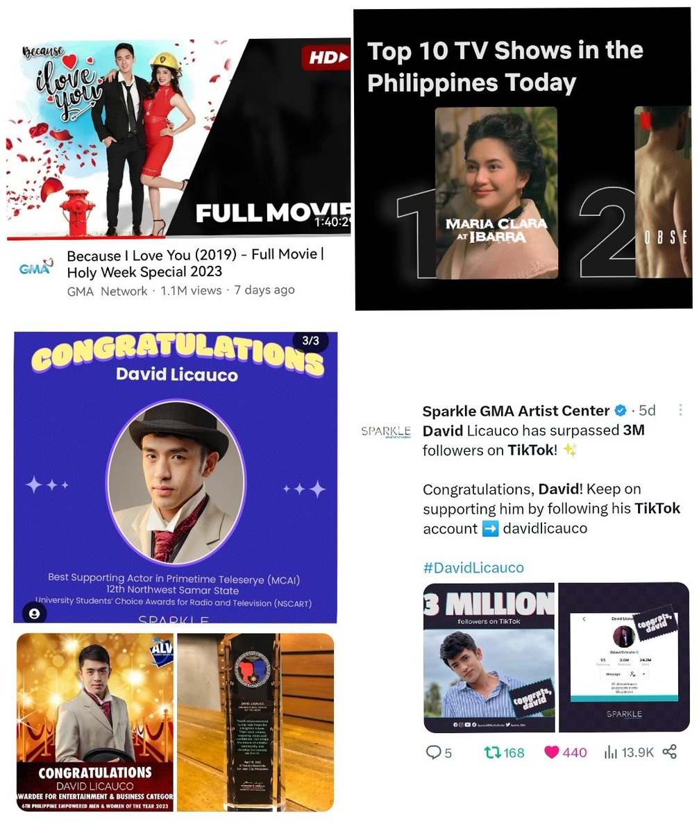 quorumsense12's tweet photo. David Licauco in a week:
- his movie BILY was uploaded on YT &amp; hit 1.1M views
- MCI series was released on Netflix yesterday &amp; debuted on Top 1 spot 
- received 2 awards: one for his acting skills, another for being a role model
- surpassed 3M ff on Tiktok

@davidlicauco https://t.co/bKJpwKvgun