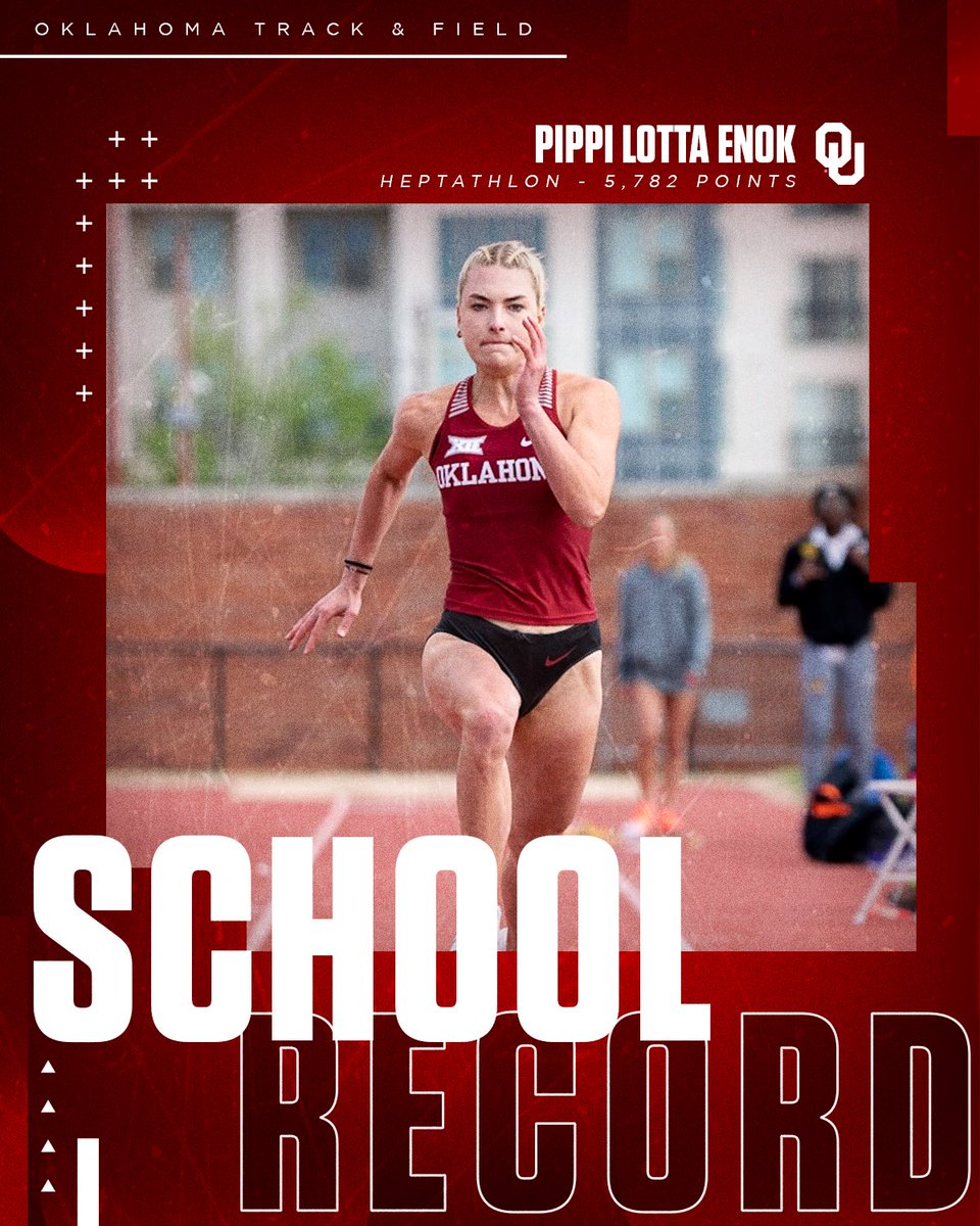 She’s a 𝙑𝙀𝙍𝙔 𝘽𝙄𝙂 deal 😱

Pippi Lotta Enok wins the women’s heptathlon AND 𝙨𝙝𝙖𝙩𝙩𝙚𝙧𝙨 a 40-year-old school record with 5,782points ‼️

⭐️ 2nd in the Big 12
⭐️ 3rd in the NCAA

#BoomerSooner☝️💨