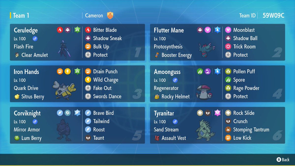 The team I used to get T128 at EUIC and 30CP from the GC. Bulky TR Flutter Mane is amazing - Lunala 2.0. pokepast.es/d1b6d371a62bed…