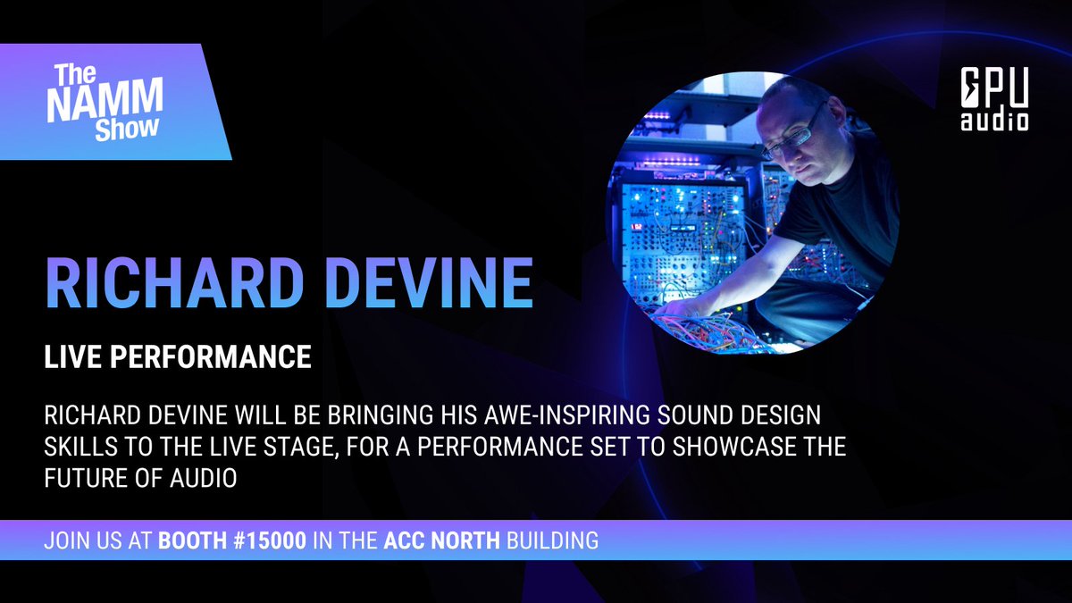 🔥 TODAY Richard Devine will be bringing his awe-inspiring sound design skills to the live stage, for a performance set to showcase the future of audio at Innovation Lounge @NAMMShow See you at 2 pm at booth #15000 in the ACC North building