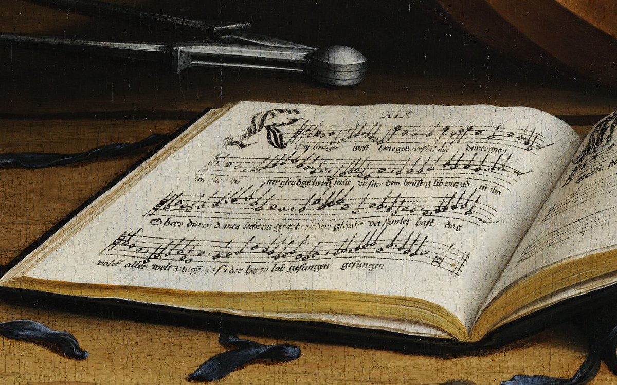 arthistorynews's tweet photo. I'm writing about Holbein's Ambassadors. Thanks to our online world, I can zoom in on the painting in ultra high resolution, find a copy of the actual hymn book Holbein painted, and listen to the music it shows (by Johann Walther), all from the Scottish Borders. https://t.co/R38c0oEGwW