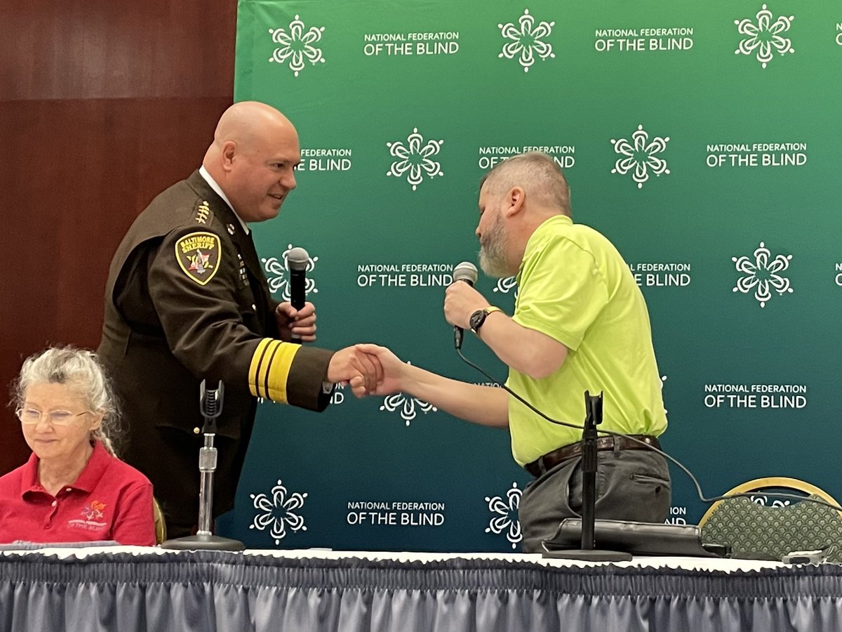 bmoresheriff's tweet photo. Thank you, @NFB_voice for inviting Sheriff Cogen to attend your meeting. Members provided suggestions on how we can improve our practices to create a safer, more inclusive environment for our community and better accommodate the needs of individuals w/ visual impairments. https://t.co/ERAvbsnBrx