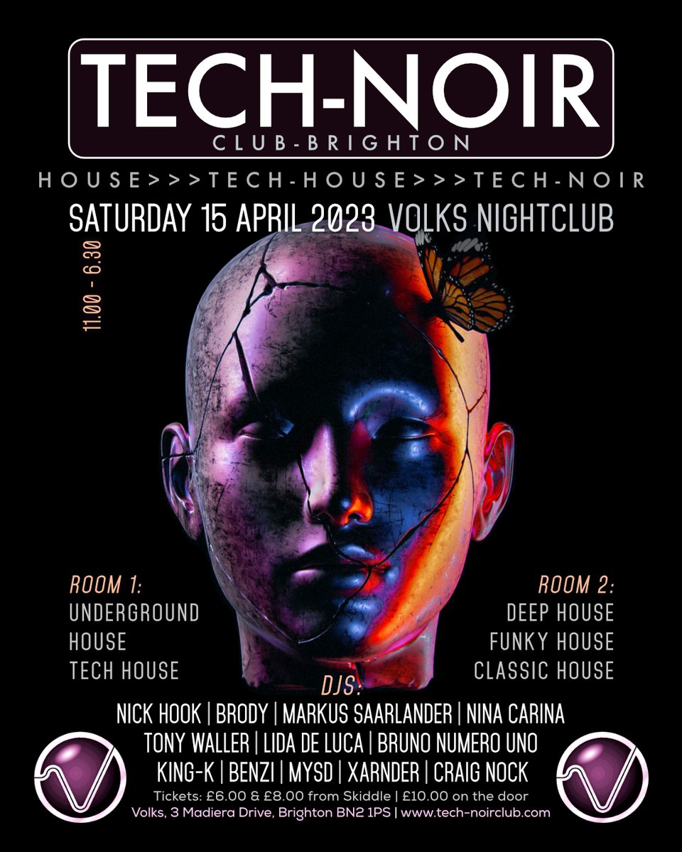 Can't wait to DJ at @TechnoirClub TONIGHT at the @VolksClubandBar in #Brighton.

The great DJ line-up includes @DJBRODYUK @DJNinaCarina @brunonumerouno @LidiaDeLuca
@DjTonyWaller @DJXarnder @berlinbrighton 

#House #TechHouse #ProgressiveHouse #UndergroundHouse #DeepHouse