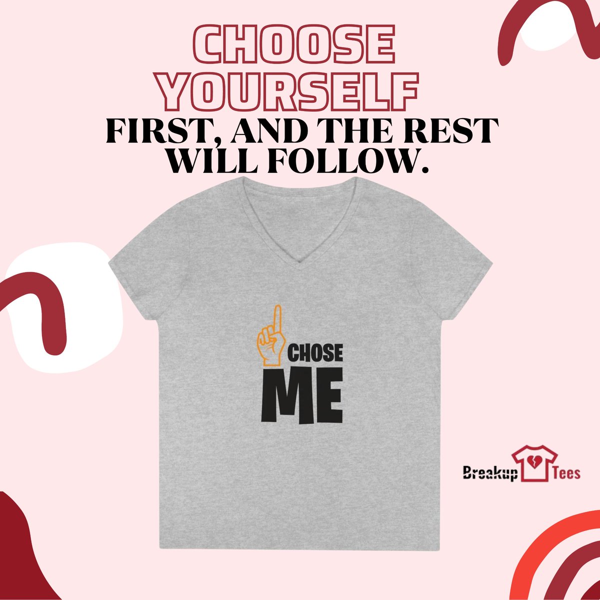 Ready to start your journey toward healing and self-love? 
Our Ladies’ V-neck T-shirt with the empowering message 'Choose Me' is a perfect choice!

To place your order for this shirt, click: breakuptees.com/products/ladie… 
.
#teeshirts #tshirtlover #teeshirt #tshirtviral