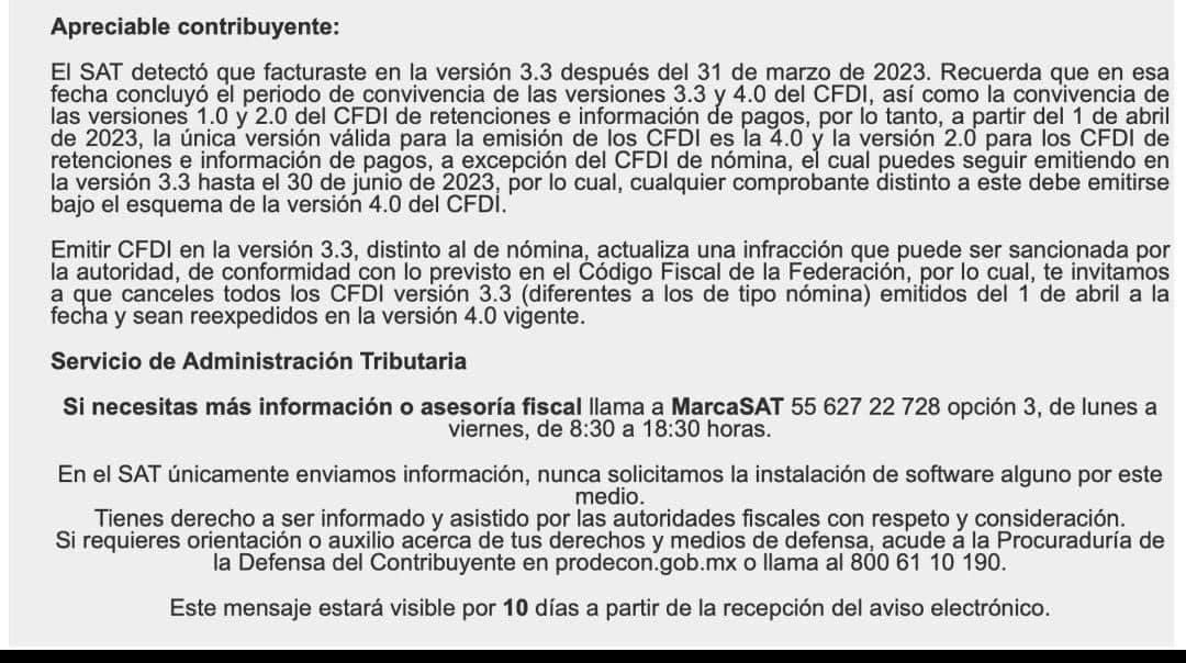 fiscalistasmx's tweet photo. A partir del 1 de abril del 2023 entra en vigor de manera obligatoria la facturación versión 4.0 con los siguientes cambios:
·RFC
· Nombre o Razón Social. (sin incluir el régimen capital)
· Código postal del domicilio fiscal emisor y del receptor.
· Régimen fiscal. https://t.co/P3G34F9VNQ