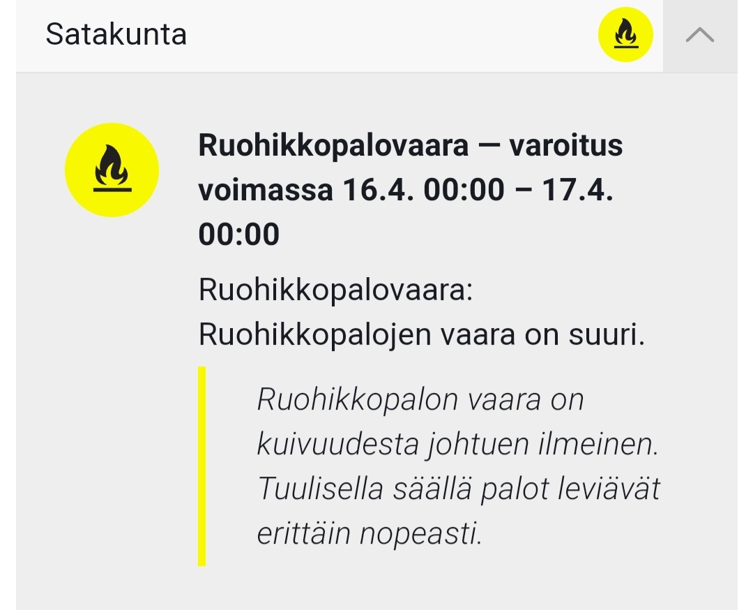 sata_pelaeh's tweet photo. #Satakunta on annettu ruohikkopalovaara-varoitus. Huomioithan, että varoituksen ollessa voimassa, avotulen teko on kielletty! Varovaisuutta pyydetään myös tupakan tumppien heittelyssä; varmista sammuminen ja mielellään roskiin siirto. #sää #varoitukset #ruohikkopalovaara https://t.co/H2gKgZ6cVm